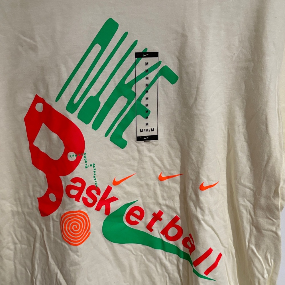 NWT- Nike Cream T-Shirt with Basketball Graphics - Picture 3 of 6